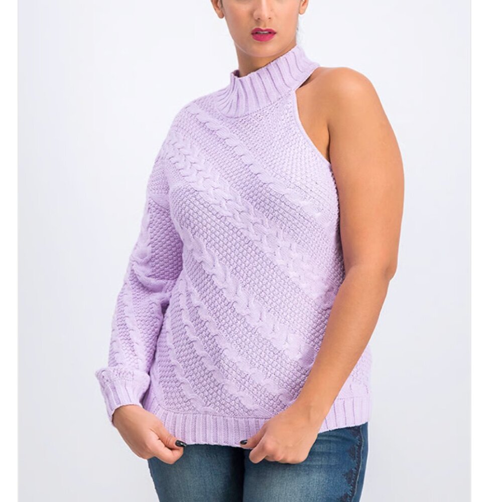 INC International Concepts Light Purple Asymmetric Cable One‎ Shoulder Sweater M